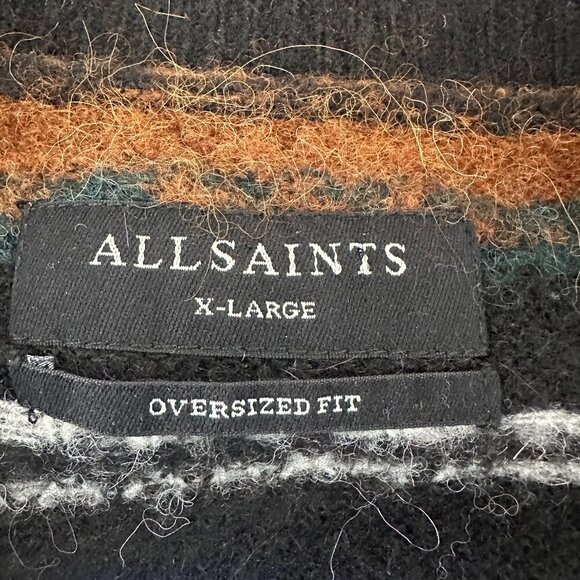 All Saints Oversize Fit XL Wool Alpaca Blend Stripe Crew -Neck  Sweater - Picture 8 of 10